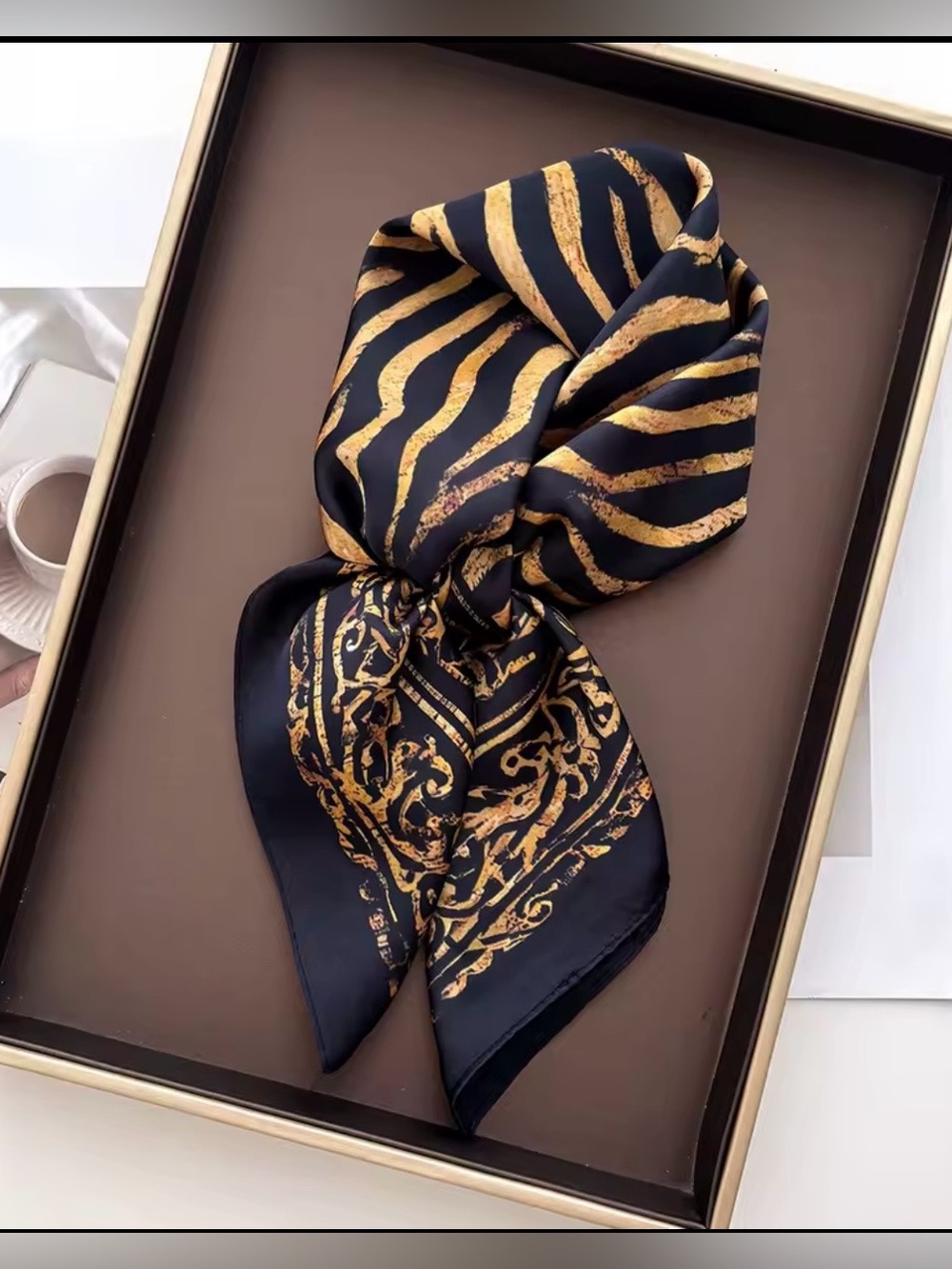 Black and Gold Patterned Women's Scarf